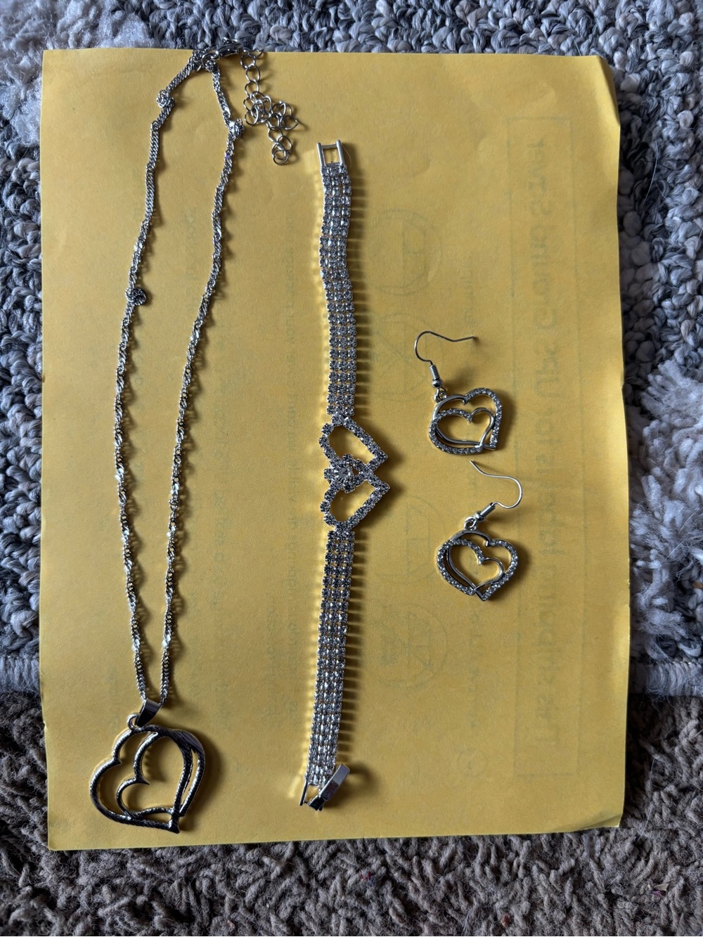 Silver Heart Necklace, Bracelet & Earrings Set - Silver Heart Pendant Jewelry